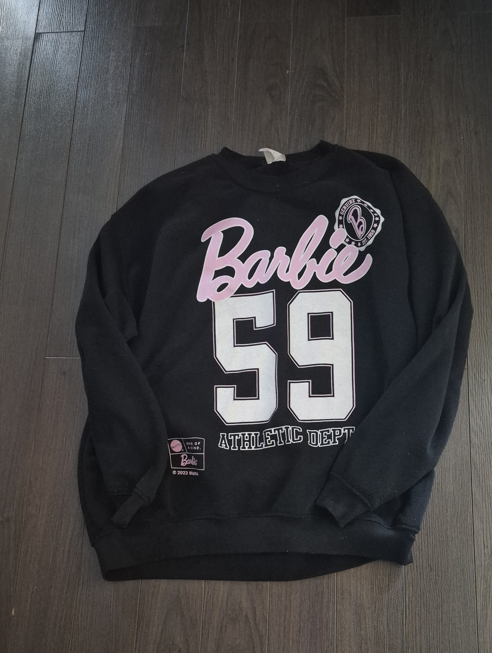 Barbie Black Crewneck Sweatshirt with Pink & White Graphics